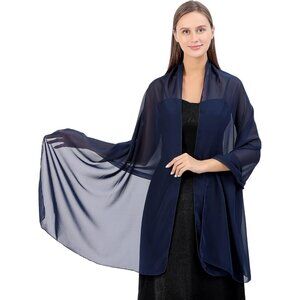Women Navy Blue Elegant Soft Sheer Chiffon Stole Bride Wedding Shawls and Wraps